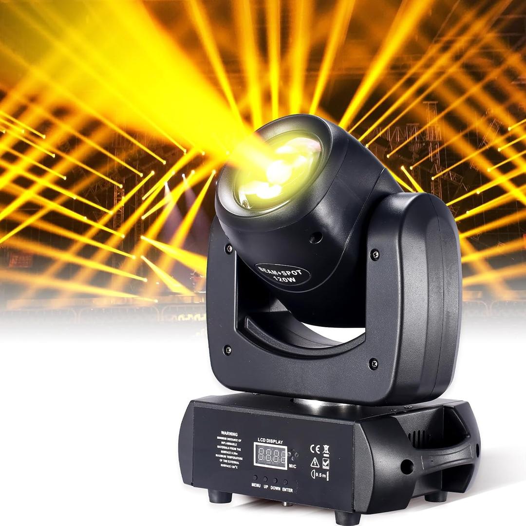 120W Moving Head DJ Lights LED Stage Lights 8 Gobos 8 Colors 8-Facet Prisms Infinite Rotating Sound Activated DMX512 for Wedding Event Party Live Show Christmas (1)