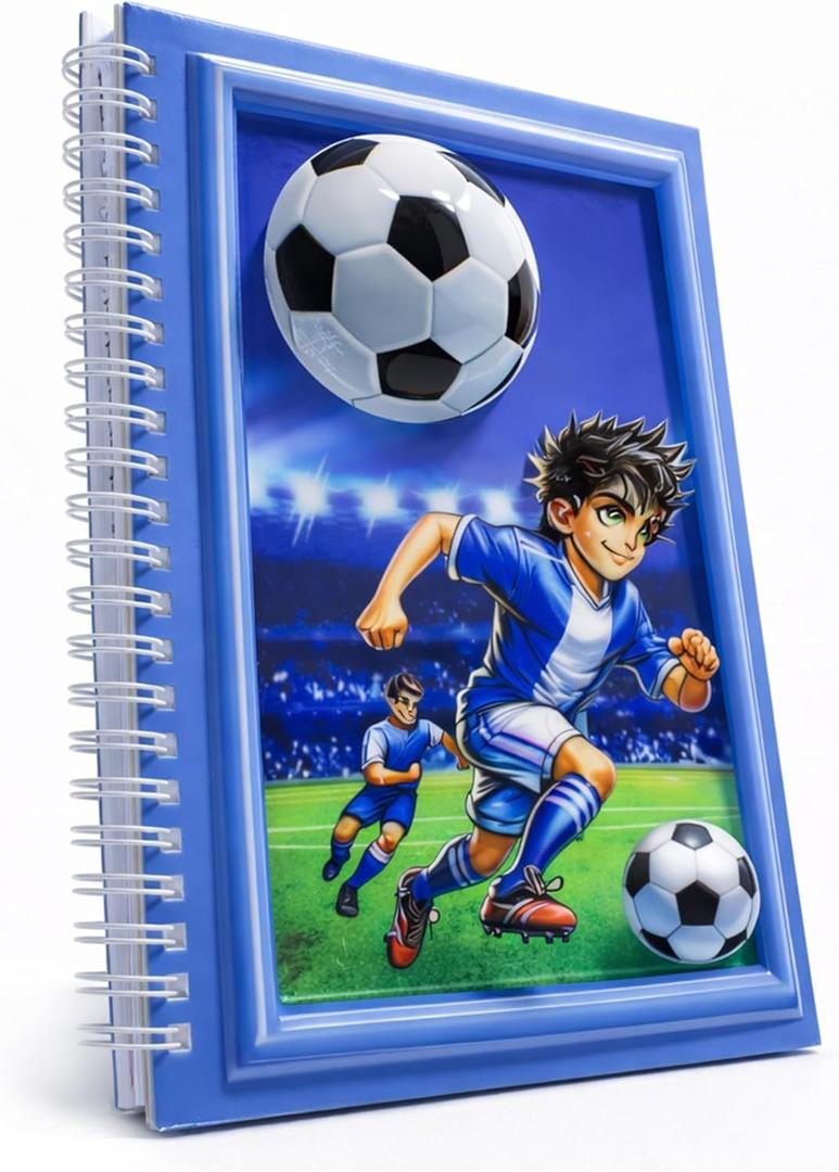 A5 3D Glossy Cover Spiral Notebook  Cute Hardcover Notebook with 160 Pages/80 Sheets  Kids School Notebook  Gift Notebook for Girls & Boys  Little Footballer