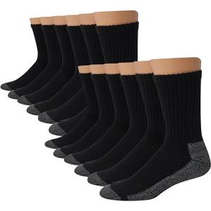 Hanes Men's Work Socks, Cushioned Crew Socks, Moisture-Wicking Socks & Odor Control, 12-Pack, 12-14