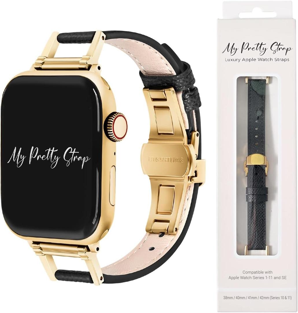My Pretty Strap - Compatible Apple Watch Band Strap, Genuine Leatger Luxury iWatch Replacement Strap- Fits Most Wrists- Series 1-11, SE & Ultra (38MM/ 40MM/ 41MM/ 42MM/ 44MM/ 45MM/ 49MM)