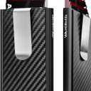 MOSIYEEF Slim Leather Card Holder RFID Wallet for Men - Minimalist Pop Up Men Wallet with Money Clip-wrapped Compact Carbon Fiber Wallet for 6 Credit Cards - Gifts for Him