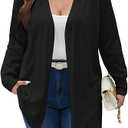 Verdusa Women's Plus Size Long Cardigan Sweater Open Front Hollow Out Knit Lightweight Outerwear Spring Fall Clothes XL