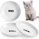 5.9 inch Ceramic Cat Bowls,Wide Shallow Dishes,Whisker-Friendly Plates,Food and Water Bowl for Indoor Cats,-10 oz,3 Pack
