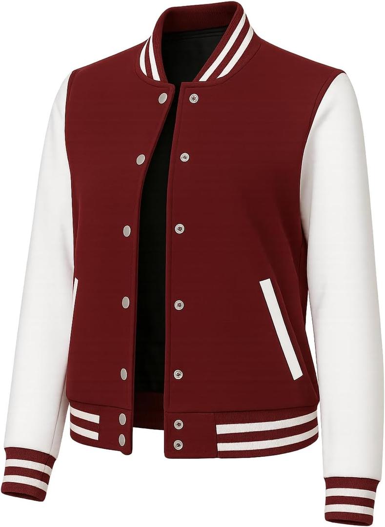 Womens Bomber Varsity Jacket  Fleece Letterman Jacket for Women, Standard & Cropped Styles (Large)
