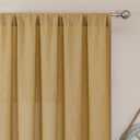 Simplebrand Gold Faux Linen Textured Semi Sheer Curtains 108 Inches Long 2 Panels for Living Room, Privacy Extra Long Light Filtering Farmhouse Thick Window Drapes for Large Window, 50 x 108 Inch