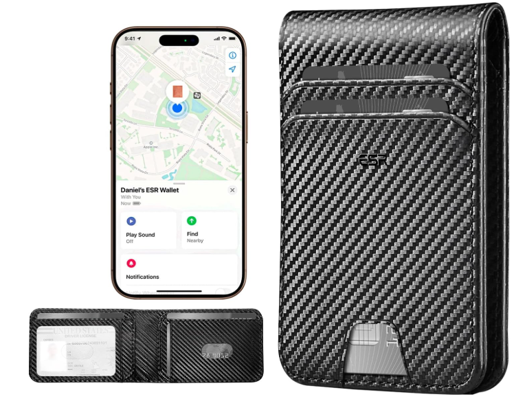 ESR Geo Wallet with Find My Functionality, RFID Blocking, Holds up to 11 Cards, Slim and Smart Wallet for Men, Replacement for AirTag Wallet Tracker(iOS Only, Not for Magsafe), Carbon Fiber