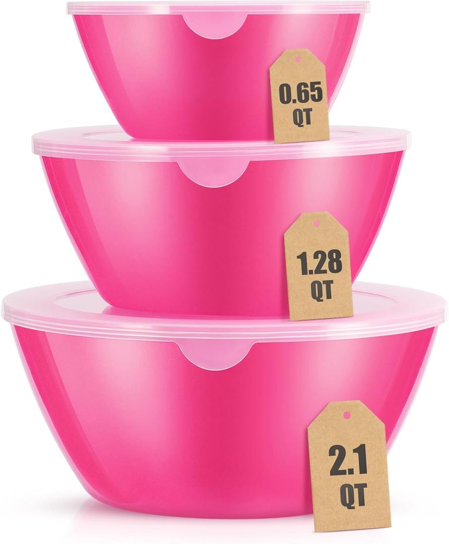 Mixing Bowls with Lids Set of 3Lightweight Serving Bowl with lidNesting Plastic Salad Bowls with Lids for Kitchen PreppingBakingServingMicrowave SafeDishwasher Safe (Purple)