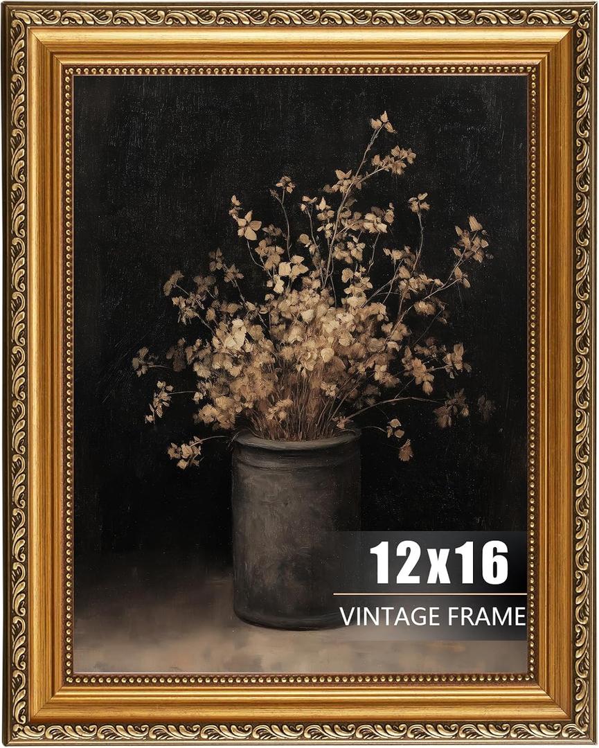 uniro Vintage Picture Frame, Ornate Gold Picture Frames for Wall Hanging And Tabletop Display, Antique Photo Frame 12 x 16 for Retro Home Decor, Bedroom, Vintage Frames, 12x16in