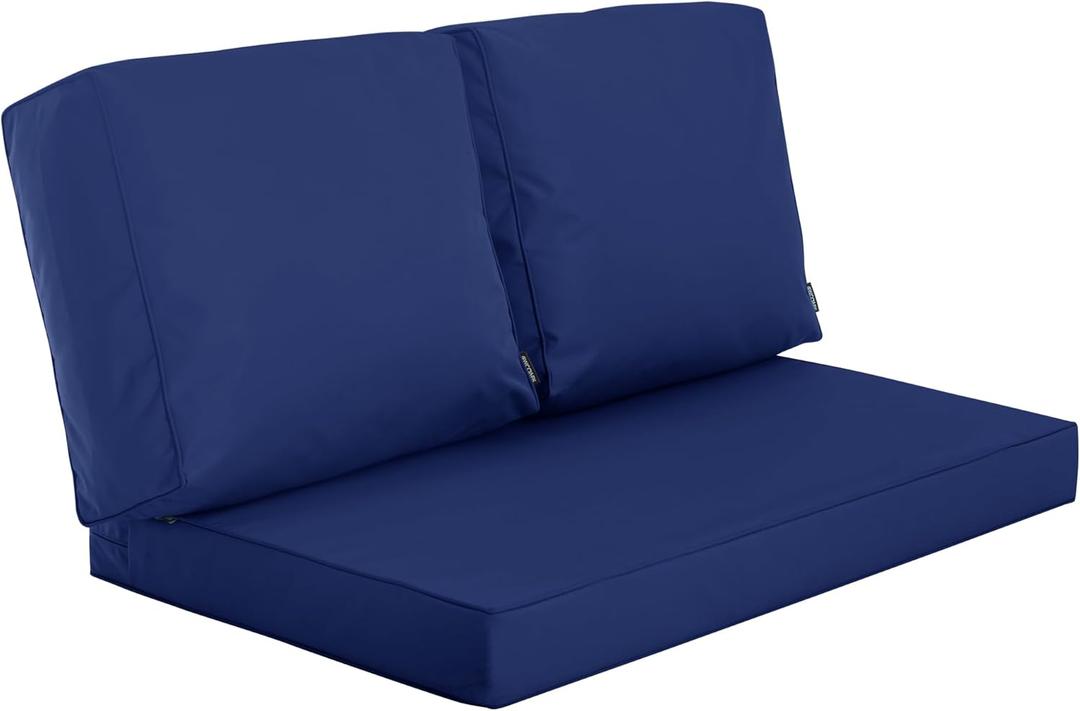 Outdoor Loveseat Cushion, Waterproof Weather & Fade Resistant Seat and Backrest Cushion Set for Patio Furniture, 46x24 Inch, Navy