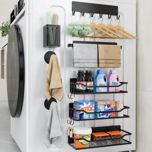 Multifunctional Magnetic Shelf for Washing Machine, Refrigerator, Microwave, and Any Metal Surface, Powerful Magnetic Shelves Include Magnetic Paper Towel Holder, Unique Hollow Design (8 pcs - Black)