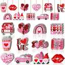 Jetec 36 Pcs Valentines Day Wooden Hanging Ornaments Valentines Tree Decorations Pink Red Heart Gnome Wood Cutouts with Ropes XOXO Love Signs Pendants Valentines Day Decor for Home Party Decoration
