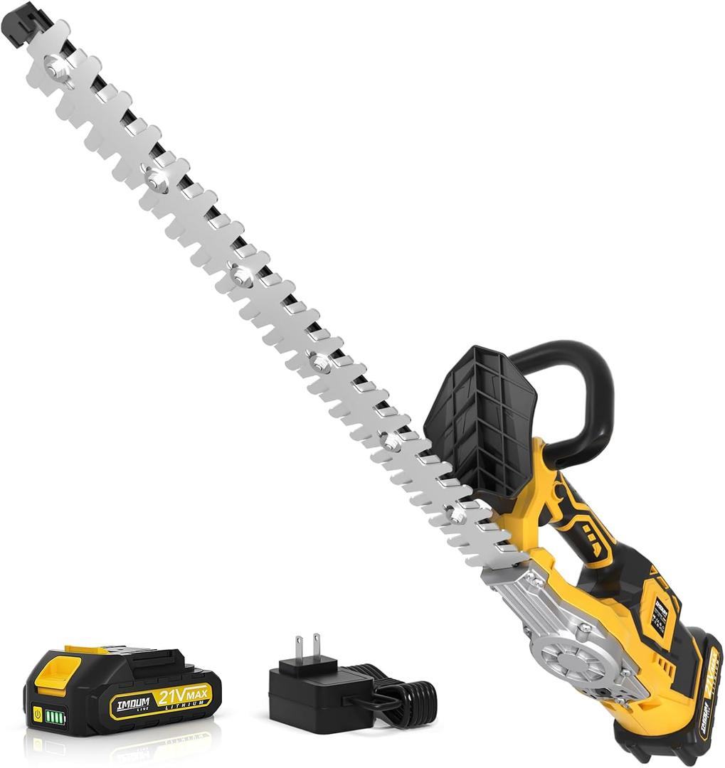 Hedge Trimmer Cordless(Battery & Charger Included), Electric Handheld Bush Shrub Trimmer, 20'' Edge Trimmer with 3/4'' Cutting Capacity & 3000RPM & BRUSHLESS, Compatible with Extension Pole, 4.4LBS