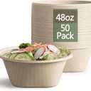 Homestockplus 48 Oz Disposable Bowls  Heavy Duty and Compostable Bowl  Made from Sugarcane and Bamboo Fibers, Microwave Safe  Large Paper Bowl for Soup, Salad, Ramen, Popcorn, etc. [50 Pack]