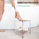 DEYIMAN Clear Acrylic Corner Shower Stool - Heavy Duty 220lbs, Non-Slip Corner Shower Stool for Small Spaces, Easy Assemble Bath Foot Rest for Shaving Legs (15.35" x 15.63" x 14.37")