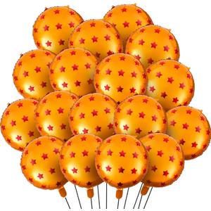 Soulchen 24 Pcs Anime Theme Foil Balloons Orange and Stars Print Aluminum Film Balloons for Anime Cartoon Themed Birthday Party Decorations Supplies