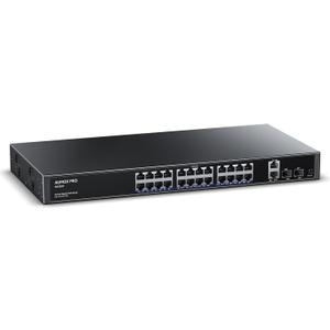 24 Port Gigabit PoE Switch,AUMOX PRO 28 Port PoE with 2 x Uplink Gigabit Ports, 2 x 1G SFP Slots 400W SG528P ,Plug and Play,Metal Case Desktop, Wall Mount or Rackmount Network Switch,802.3af/at
