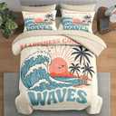 Full Comforter Set with Sheets, 7 Pieces Summer Beach Bedding
Bed in A Bag for All Season, Surf Vintage Palm for Kids and Adults, 2 Pillowcases & 2 Shams
