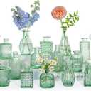 Glass Bud Vase Set, 16pcs Small Green Flower Vases for Table Centerpieces in Bulk, Mini Vintage Vase for Wedding, Home, Table Decoration