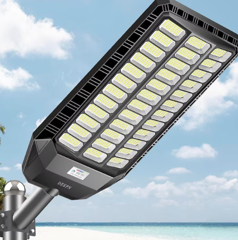 Deepn Commercial Grade Solar LED Street Light 12000W IP67 Waterproof Exterior Security Flood Light Dusk to Dawn Motion Sensor Remote Control for Parking Lots Yard