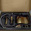 DEOLER Widespread Bathroom Sink Faucet with Crystal Knob 3 Hole Waterfall Vanity Faucet 8 Inch Crystal Bathroom Faucets Deck Mount Basin Mixer Tap with Hose, Polished Gold