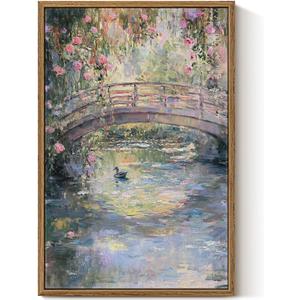 Large Landscape Wall Art, Monet Floral Framed Vintage Painting, 16×24 Inch