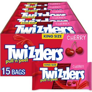 TWIZZLERS PULL 'N' PEEL Cherry Flavored King Size, Chewy Candy Packs, 4.2 oz (15 Count) (EXP 04/30/26)