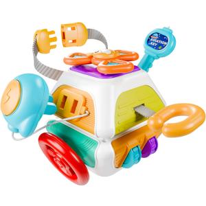 iPlay, iLearn 10 in 1 Baby Busy Board Cube, Montessori Sensory Toy Toddler 1-3, Infant Carseat Plane Travel Game, Kid Education Learning Activity, Birthday Gift 9 10 12 18 Month 1 2 Year Old Boy Girl