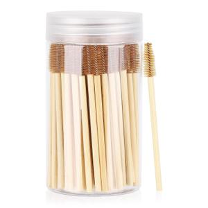 100 Pcs Disposable Mascara Wands with Container, Bamboo Spoolies Brush for Eyelash Extensions, Spooly Eyelash Eyebrow Brushes Lash Wand Applicator Makeup Kits, Brown