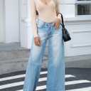 Fisoew Womens Long Sleeve Bodysuits V Neck Slim Fit Sexy Body Suits Casual Going Out Outfits (Beige)