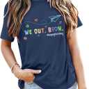 Last Day of School Shirt: Women Teacher Shirts Funny We Out Bruh Graphic T-Shirt Cute Teach Inspirational Short Sleeve Tops (M)