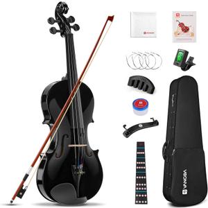 Vangoa 4/4 Full Size Beginner Violin Set, Acoustic Violin for Adults, Teens and Children over 11, Violin Beginner Set (with Hard Case, Rosin, Shoulder Rest, Bow, Spare Strings, Mutes and Black Set)