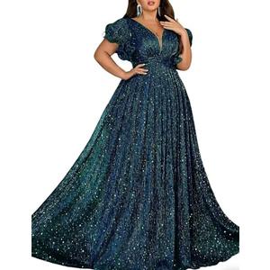 VOUIAO Women Plus Size Wedding Guest Summer Long Prom Dress A Line Elegant Formal Evening Party Cocktail Bridesmaid Gown Green 3XL