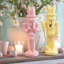 Bucherry 5 Pcs Pastel Easter Bunny Nutcracker 5 Inch Wooden Glitter Easter Nutcracker Figures Decorations, Pastel Bunny Table Sign for Spring Home Desktop Fireplace Collectible Gifts