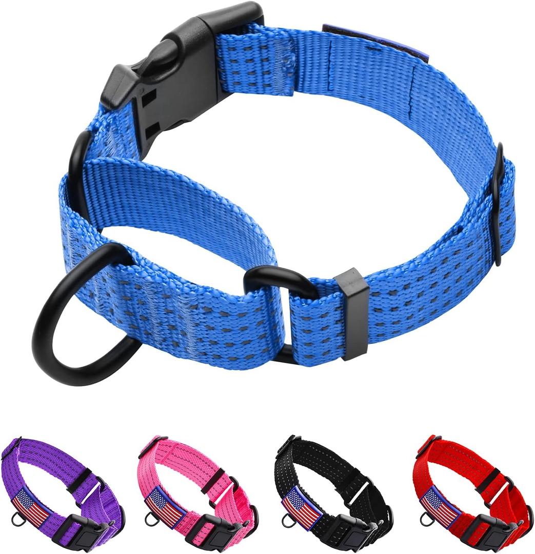 Martingale Collar for Training Dogs. Adjustable Reflective Collars with Buckle-USA Flag- NO Pull-Prevents Slipping Out, for Medium Large XL Dogs, Helps With Strong Pullers (L, Blue)