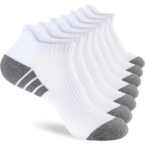 7 Pairs Men's 100% Cotton Cushioned Ankle Socks, Athletic Performance Running Moisture Wicking Breathable Low Cut Socks (Medium-Large)