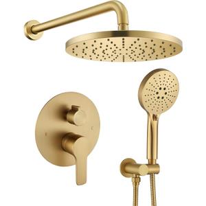Brushed Gold Shower Head with Handheld,Rain Shower System Faucet Set
Bathroom Wall Mounted Shower Set,10 Inch Rain Shower Head,3-Setting Handheld,Shower Trim Kit,Pressure Balance Valve Cartridge