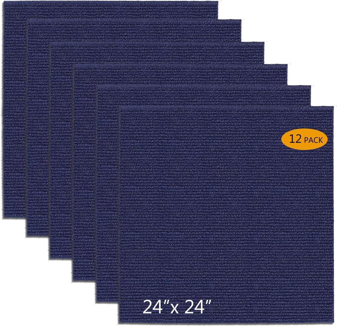 12Pcs Carpet Squares 24x 24 Carpet Tiles Peel and Stick Non-Slip Self Adhesive Floor Tile DIY Reusable Waterproof Carpet for Gym Garage Tiles