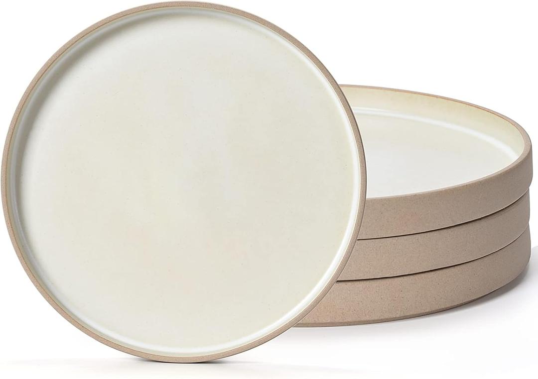 10 inch White Porcelain Plates Handmade Ceramic Dinner Plates (set of 4), Steak dinner plate, Kitchen Porcelain Serving Dishes for Salad, Pasta, Dessert, Microwave, and Dishwasher Safe