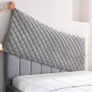 Velvet Bed Headboard Cover Slipcover - Stretch Quilted & Thicken Dustproof Protector for Queen/King, Washable Decorative Headboard Cover for Bedroom (LightGray, 67x27.5 inch)