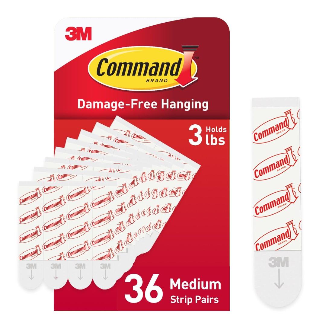 Command Indoor Medium Replacement Strips, 36 Strips, Damage-Free Wall Hanging, Re-Hang Medium Hooks for Home and Wall Decor, Holds up to 3 lb, White Adhesive