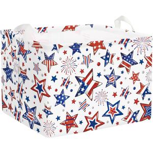 Clastyle Independence Day Patriotic Baby Gift Basket American Flag Firework Kid Book Toy Nursery Bin Collapsible Beach Towel Basket Clothes Organizer, Star, 40 * 30 * 30 cm
