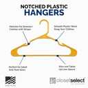 Plastic Hangers 50 Pack, Strong Space Saving Clothes Hanger, Made in USA, Perfect Shirt or Coat Plastic Hanger, with Shoulder Grooves, Scoreboard Yellow, Notched