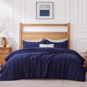 ALPHA HOME Bedspread Coverlet Set Queen Size Quilt Set, Super Soft Cashmere Feel Velvet Quilt Coverlet Set, Lightweight All Season Bedding Set(1 Coverlet, 2 Pillow Shams) (Navy Blue)
