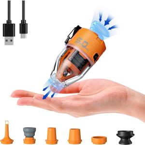 FLEXTAILGEAR Max Pump 3 Air Pump for Inflatables, 5Kpa Portable Air Pump, 500L/min Air Mattress Pump with Camping Light, Electric Pump for Inflatable Pillows Swim Rings Air Mattresses Air Bed Boats (Orange)