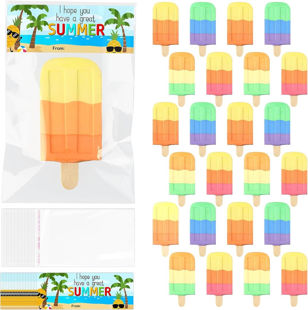 24 Sets End of Year Student Gifts from Teacher Ice Cream Sidewalk Chalk with Inspirational Cards Ice Cream Party Favors Classroom Rewards Last Day of School Gifts from Teacher Exchange Prize