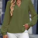 Work Blouses for Women Long Sleeve V Neck Tunic Tops for Women Loose Fit Dressy Womens Blouses Fashion Green L (L)