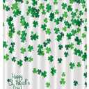 LB Saint Patricks Day Shower Curtain Set Ireland Green Clover Leaves in White Bathroom Curtain with Hooks 60x72 inch Polyester Fabric Bathroom Decorations (60"W x 72"L (Pack of 1))