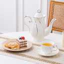 Agyiuns Tea Cups Set Of 6, Tea Cup And Saucer Set,6oz for Tea,Coffee, Latte, Cafe Mocha, Porcelain Tea Party Set (White with gold thread set of 6)