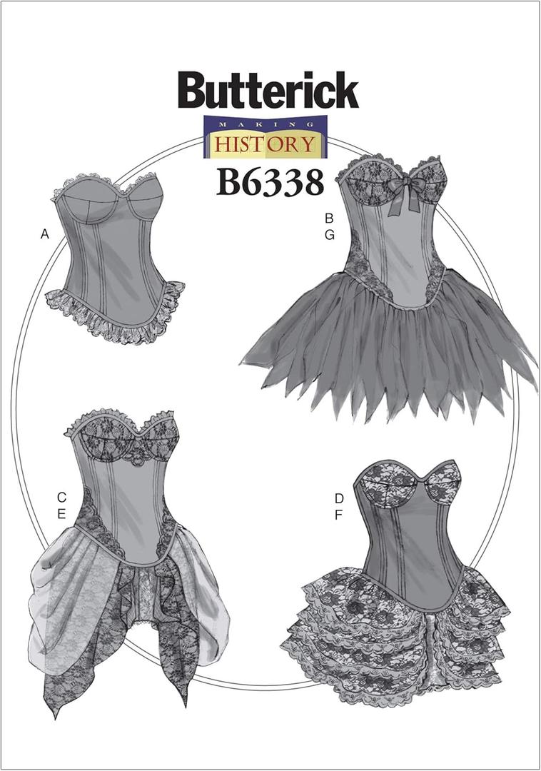 Butterick Patterns B6338 Curved-Hem Corsets & Skirts, A5 (6-8-10-12-14)