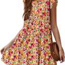 HOSIKA Girls Floral Dress Summer Boho Flutter Sleeve Swing Tiered Beach Holiday Dress 6-12Y (Pink)